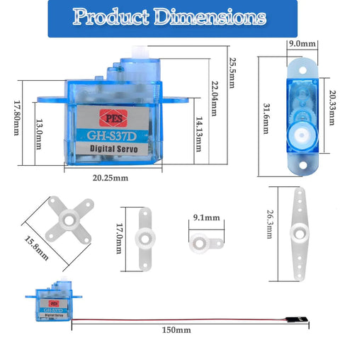 Image showing product dimensions of GH-S37D Ultra Light Micro Servo 3.7g Digital Servo Motor for RC models and DIY projects.