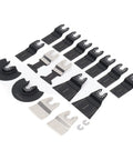 18 Piece Oscillating Multitool Blade Set With Universal Fit For Most Brands, Heavy Duty High Carbon Steel And Stainless Steel Blades displayed