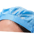 Four Pack Pro Grade Anti Static Workshop Hats For Adults Heavy Duty Polyester Cleanroom Caps Zero Lint Dustproof Safety Gear For The Daily Grind In White Pink Yellow, blue polyester cap close-up.