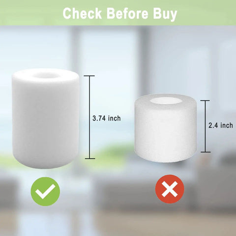 Robot Vacuum Accessories Kit compatible filter sizes, showing 3.74 inch correct filter and 2.4 inch incorrect filter.