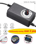 36W 12V PC Fan Power Supply With PWM Speed Controller And Four Way Splitter Cable, close-up of compact black unit with control knob
