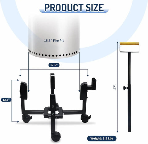 Rolling Stand With Telescopic Handle For Ranger 15.5 Inch Smokeless Fire Pits A 17.5 Inch Portable Base On Wheels diagram