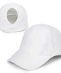 Womens High Ponytail Baseball Cap With Patented Open Back Design For Easy Ponytails And Curls Tangle Free Velcro Ultra Lightweight White Cap