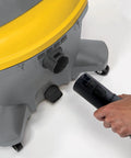 Connecting hose to Heavy Duty Contractor Wet Dry Vacuum 12 Gallon 6 Peak HP With Pull Handle For Big Job Sites Cleans Dry And Wet