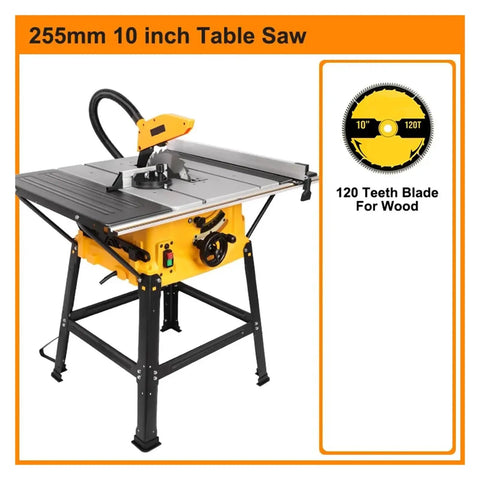 Heavy Duty Portable Mini Table Saw Featuring Slick Dust Collection And Badass 2000W Motor For Zero Fuss Wood Cutting And Top Tier DIY Shop Upgrades Any Weekend Warrior Will Absolutely Love, showcasing 255mm blade and sturdy table.