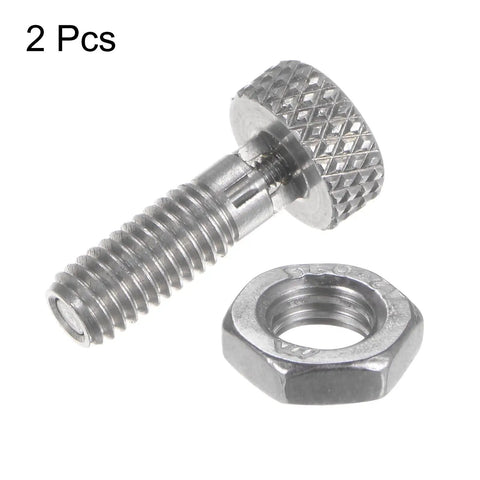 Tough As Nails Stainless Steel Spring Plunger 2 Pack M5x0.8 Thread Knurled Grip Smooth Retracting Non Locking Heavy Duty Index Pin 2.5mm Diameter For Garage Shop And Industrial Use, showing steel pin and nut.