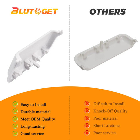 Comparison of Beefy Unbreakable Dryer Door Handle and competitor, showcasing quality and installation differences.