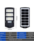 JUDYSSY Outdoor Waterproof Solar Street Light Led Wall Light, Outdoor Dusk to Dawn Solar Flood Light, side view with dimensions.