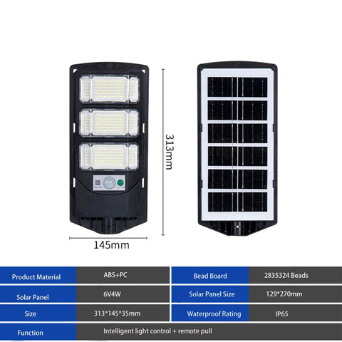 JUDYSSY Outdoor Waterproof Solar Street Light Led Wall Light, Outdoor Dusk to Dawn Solar Flood Light, side view with dimensions.