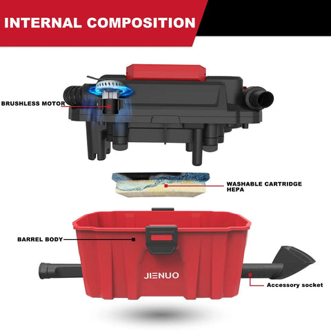 Image showing internal components of the Cordless Wet Dry Vacuum Cleaner With Brushless Motor, 20V 2.5 Gallon Shop Vac.