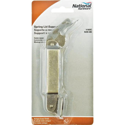 Heavy Duty Center Mount Spring Lid Support Hinge Boasts Butter Smooth Swing And Rock Solid Hold Finished In Classic Antique Brass Steel Hardware