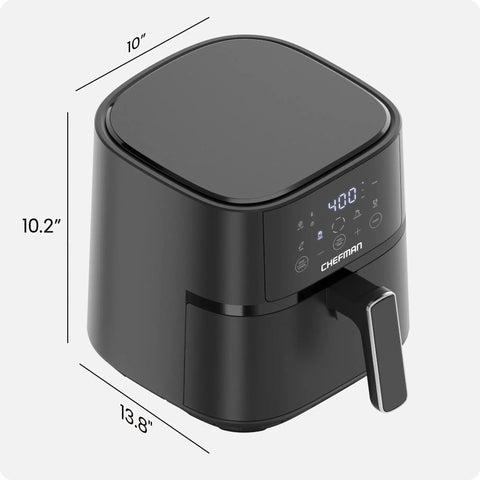 Compact Four Quart Air Fryer With Digital Touchscreen And Four Smart Presets Produces Straight Up Crispy Results In Minutes.
