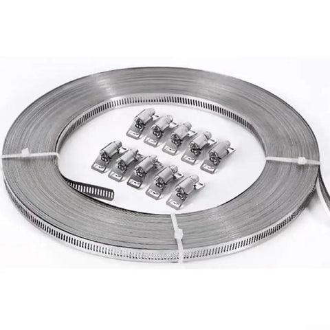 Top Shred Hosrivae 304 Stainless Steel Hose Clamp Kit With 5M Band And 10 Heads For Secure Garden Fence Pole Mounting Car Repair Heavy Duty Wire Cable Ties That Are Rust Proof And Totally Awesome stainless steel band roll with 10 clamp heads