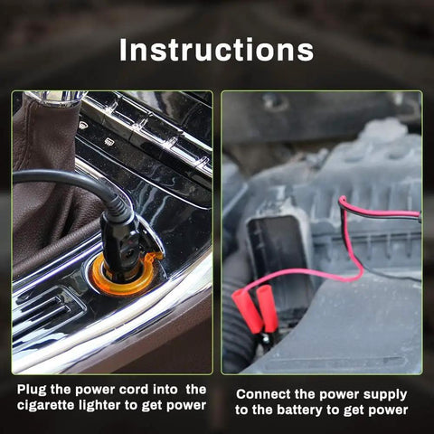 Instructions for connecting Beefy Electric 15 Ton Car Jack With LED Light 12V DC power supply to car battery and cigarette lighter