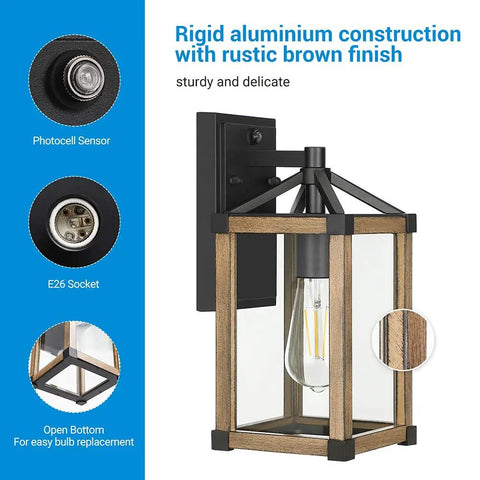Easy Weatherproof Dusk To Dawn Outdoor Wall Light With Photocell Sensor Brown Exterior Lantern showing features and details