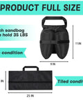 Set of Four Canopy Weights Sand Bags, Heavy Duty 420D Oxford Tent Weights showing dimensions and 35 lbs capacity details