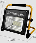 JUDYSSY Led Floodlight Ip67 120W Led Work Light with yellow frame and LED panel, measuring 34.5x29x25 cm.