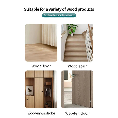 Different applications of Wax Repair Stick For Quick Fix On Wood Floors And Furniture Scratches, 11 Colors, Heat Activation shown.