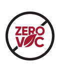 Zero VOC symbol with red text and leaf graphic inside a black circle with a slash