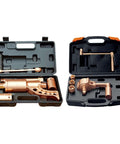 Top Shelf Beryllium Copper Nonsparking Wrench And Socket Kit For Flammable Storage Areas, two sturdy tool cases open with various tools.