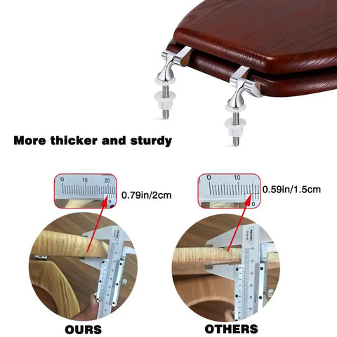 Durable Round Wood Toilet Seat With Chrome Hinges Fits Standard American Toilets 17 By 15 Inches thickness comparison image
