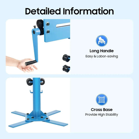 Detailed view of Heavy Duty Bead Roller For Sheet Metal, Manual Rotary Bender With 12 Dies showing long handle and cross base.