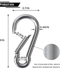 Beefy 5.5 Inch Carabiner Clips Set Of 2 Stainless Steel 304 Snap Hooks, rustproof, dimensions marked, for camping and rope bonding.