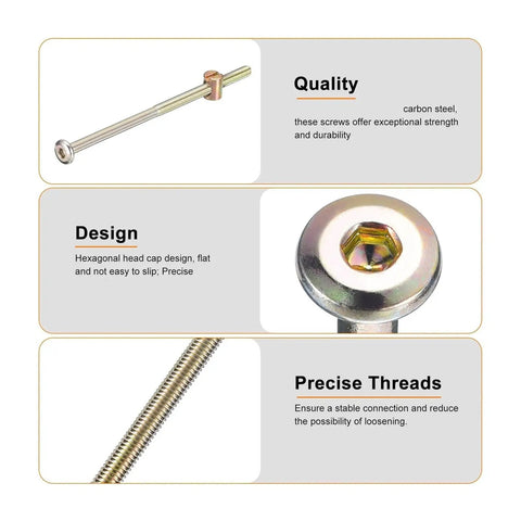 Bronze Color M6 Hex Socket Head Cap Screws And Barrel Nuts Set 4 5 10 Pack M6 X 80 90 100 110 120 Mm For Chairs Cots