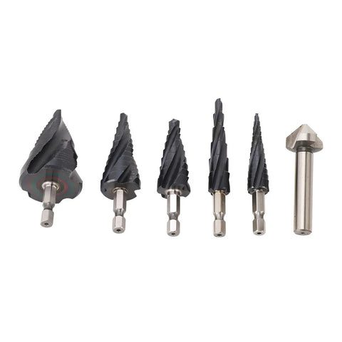 Heavy Duty Step Drill Bit Kit with M35 Cobalt Pagoda Design For Stainless Steel Hard Metal Wood Plastic And Copper Plus 14 Inch Shank Versatile Tool Set, six bits