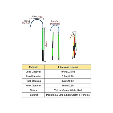 Diagram of Insulated Handle Rescue Hook For Electric Work Anti Electrocution Safety Pulling Pole 4 Meters 13 Feet Yellow