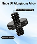 Top Shelf 4 Pack Quarter Inch Male To Male Threaded Tripod Screw Adapter Fits Camera Cages And Light Stands knurled aluminum screw with anti-slip surface.