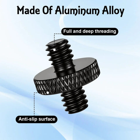 Top Shelf 4 Pack Quarter Inch Male To Male Threaded Tripod Screw Adapter Fits Camera Cages And Light Stands knurled aluminum screw with anti-slip surface.