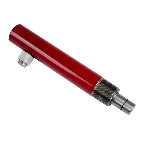 Porta Power Ram Hydraulic Jack 5 Stroke Auto Body Frame Repair 4 Ton Tool shown from the side with steel construction.