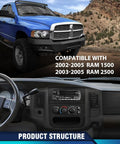 PIT66 dash center radio bezel with storage box for Dodge Ram 1500 (02–05) and Ram 2500/3500 (03–05), solid black