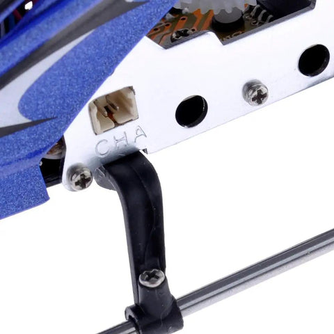 Close-up of S107G 3 Channel RC Helicopter Gyro Brushed Motor LiPo Battery Powered Easy To Fly For Beginners Blue Color frame detail