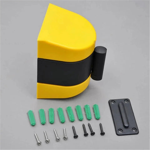 Wall Mounted Retractable Safety Belt With Slick Quick Deploy Mechanism And Tough As Nails Yellow Black Caution Tape For Smooth Crowd Control And Solid Area Separation Keeping Folks In Check With Zero Hassle