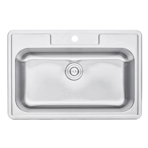 33 By 22 By 9 Inch Top Mount Or Drop In Stainless Steel Single Bowl Kitchen Sink with Strainer and Dish Rack 18 Gauge T304 Dent Resistant Rust Proof Pro Grade Build For Busy Home Chefs