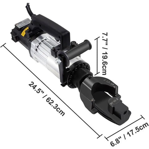 Heavy Duty 1500W Electric Rebar Bender Handheld Steel Rod Bending Machine dimensions of 24.5 x 7.7 x 6.8 inches.
