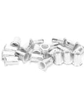 200 Pc M6 Aluminum Rivet Nuts Pack Zinc Plated Hex Body Fasteners close-up view showing silver self-clinching inserts.