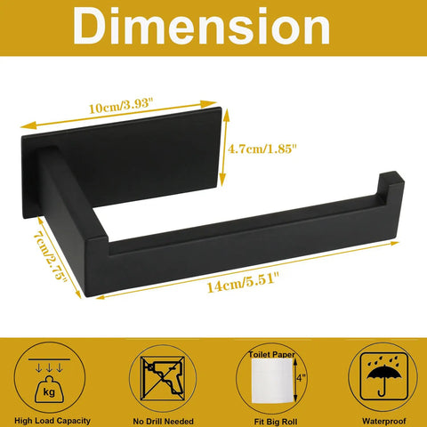 Self Adhesive Stainless Steel Toilet Paper Holder Matte Black Finish No Drill Easy To Install Rustproof Paper Roll Rack dimensions