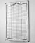 Wall mounted magnetic dry erase whiteboard for production scheduling with aluminum frame and marker tray, 36 by 24 inches.