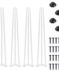 Heavy Duty 30 Inch Hairpin Table Leg Set In White, One Half Inch Steel Rods, 800 Lb Capacity, Mid Century Modern Style, screws included