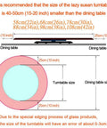 Diagram showing size comparison for Black Glass Round Dining Table Turntable 360 Degree Rotating Tray Lazy Susan Game Changer Big Serving Plate 10mm Tempered Glass Silent Safe 22 To 42 Inch Adjustable Glass Top For Easy Entertaining.