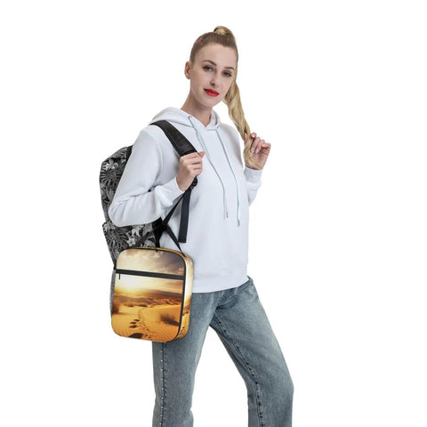 Person holding Insulated Lunch Tote With Detachable Handle For Work And Travel, Leakproof Reusable Cooler Bag Keeps Food Hot or Cold