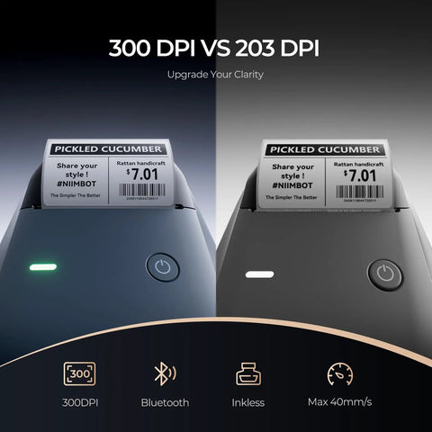 Fresh Wireless Bluetooth Label Maker Featuring 300Dpi Hd Print Quality For Photos And Stickers, close-up of label comparison.