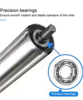 Close-up of 4 Stainless Steel Roller Wheels Set Heavy Duty Non Driven Load Rollers For Commercial Conveyors with precision bearings.