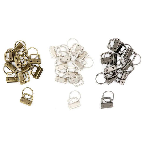 40 Piece All In One Key Fob Hardware Set with 39 One Inch Fob Pieces in gun black, bronze, and silver finishes on white background.