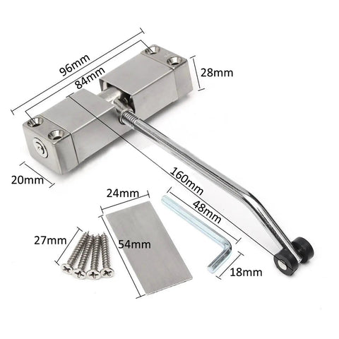 Stainless Steel Automatic Spring Door Closer Hardware for Doors and Furniture, Adjustable Closing Tension, Style E