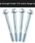 Top Shelf Heavy Duty 12 Piece Engine Stand Bolt Kit Featuring Metric Flange Bolts With Rust Proof Zinc Finish For Ls1 Ls2 Ls3 Ls6 53l 60l 62l V8 Motors showing four Grade 10.9 metric flange bolts.
