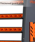 Close-up of Beefy Heavy Duty Tool Holder Rack For Machining Shops And Garages With Eight Row CAT40 Organizer showing guard plate.